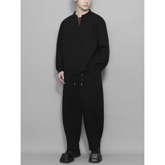 Original L-Notched Two Tone Sweatshirt High Waist Baggy Pants