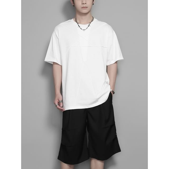Original L-Short Sleeve Crew Neck Plain Panel T-Shirt