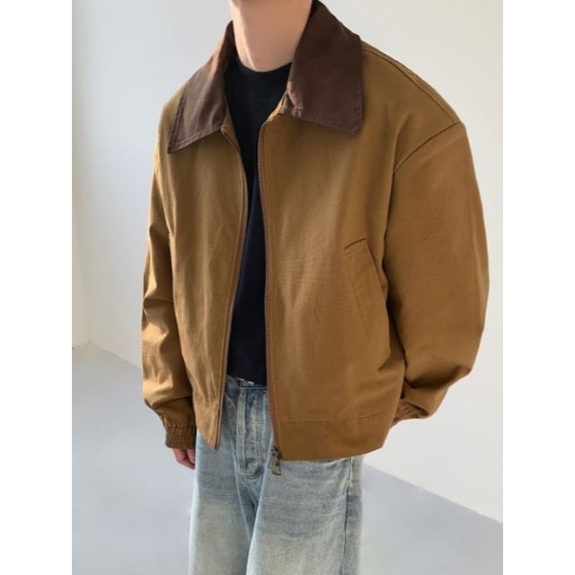 Orungeetun-Collared Washed Zip-Up Jacket