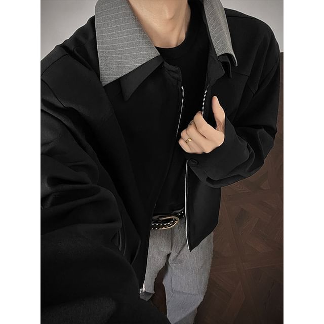 Orungeetun-Collared Zip-Up Jacket