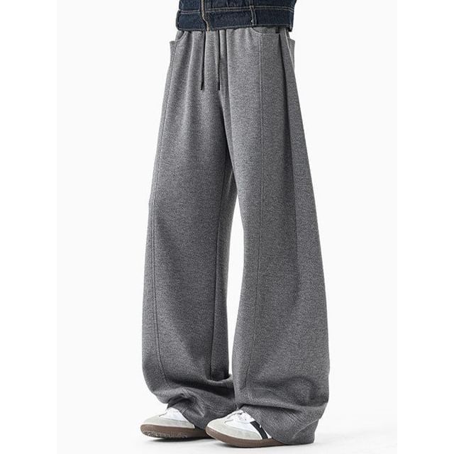 Orungeetun-Drawstring Waist Plain Baggy Sweatpants