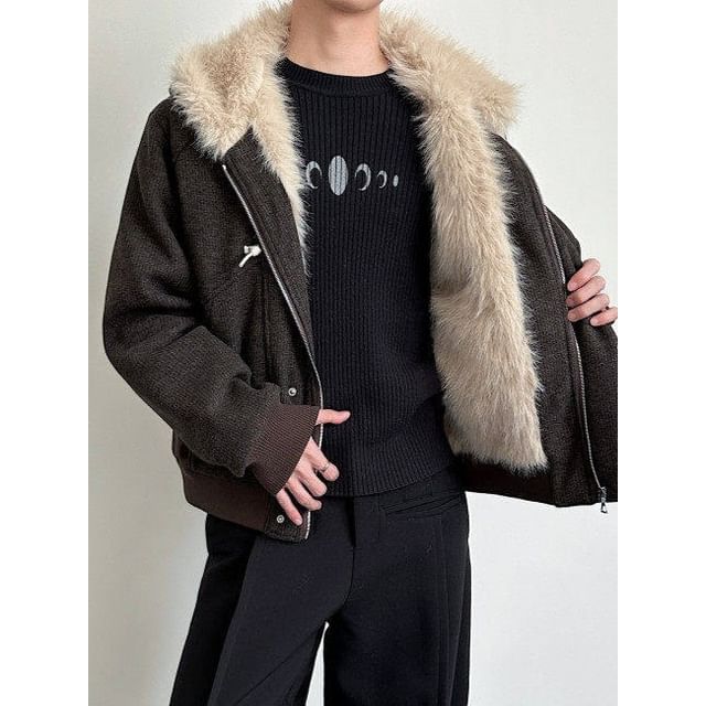 Orungeetun-Hood Faux Fur Lined Toggle Jacket