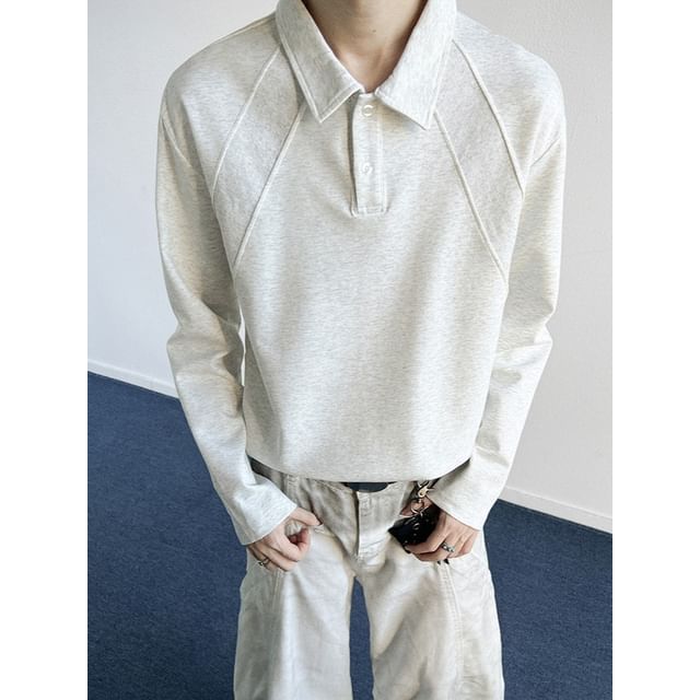 Orungeetun-Long-Sleeve Plain Polo Shirt