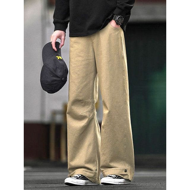Orungeetun-Mid Rise Plain Straight Leg Pants