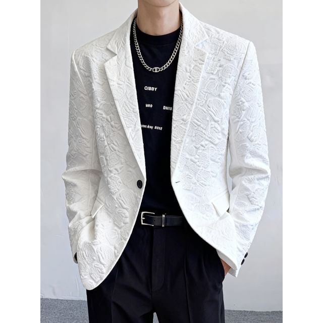 Orungeetun-Notch Lapel Jacquard One-Buttoned Blazer