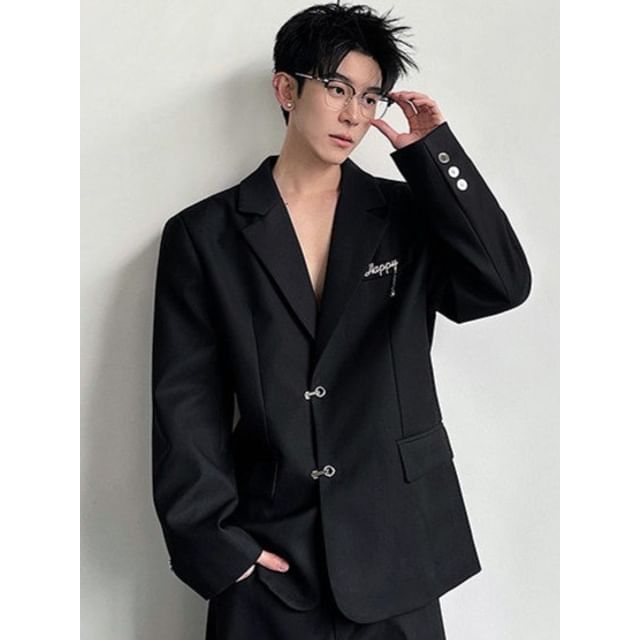 Orungeetun-Notch Lapel Plain Buckle Blazer