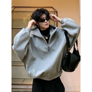 Orungeetun-Plain Zip-Up Hoodie