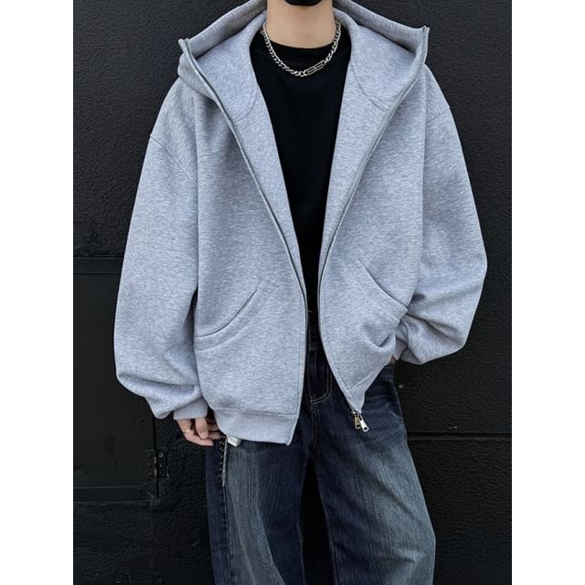 Orungeetun-Plain Zip-Up Hoodie