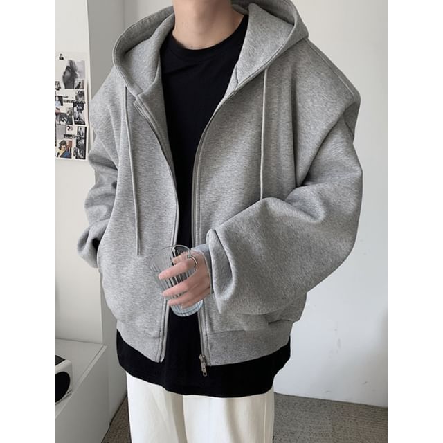 Orungeetun-Plain Zip-Up Hoodie