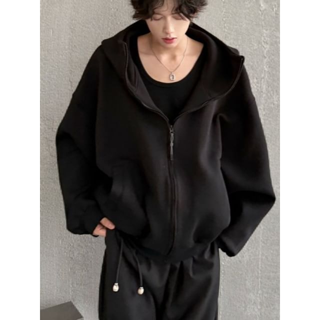 Orungeetun-Plain Zip-Up Hoodie