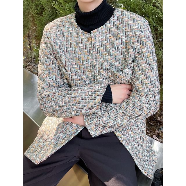 Orungeetun-Tweed Button-Up Jacket