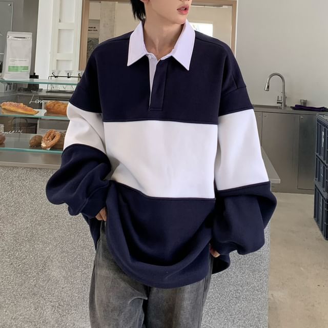 Orungeetun-Two Tone Oversized Polo Sweatshirt