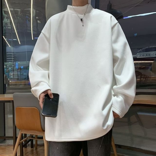 OSIGRANDI-Long-Sleeve High Neck Plain Sweatshirt