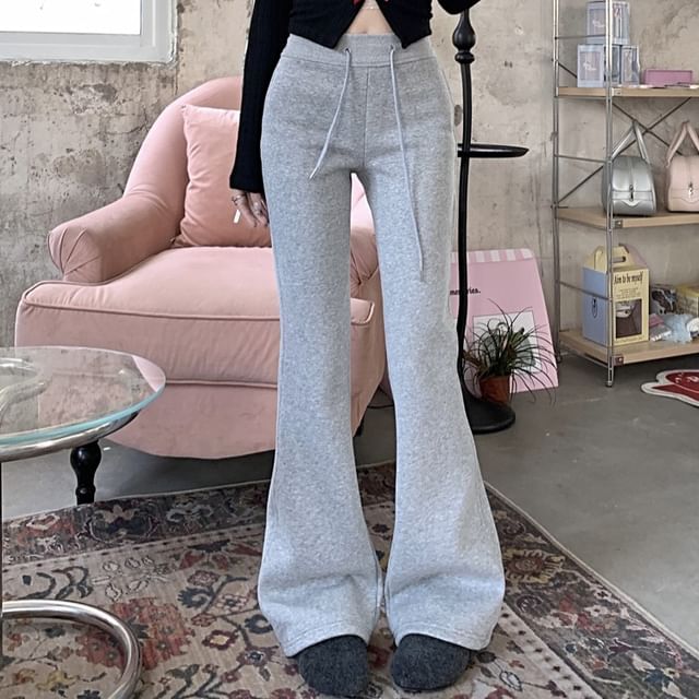 OUREA-Drawstring Waist Fleece-Lined Flared Sweatpants