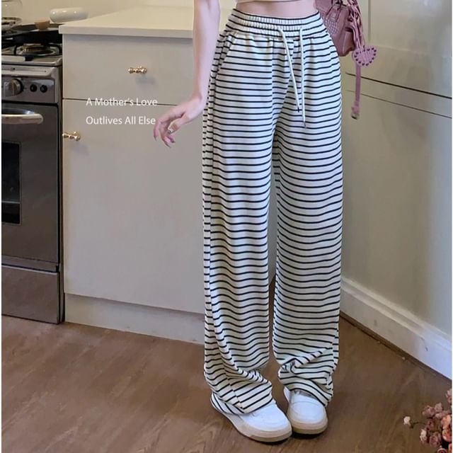 OUREA-Drawstring Waist Striped Loose Fit Pants