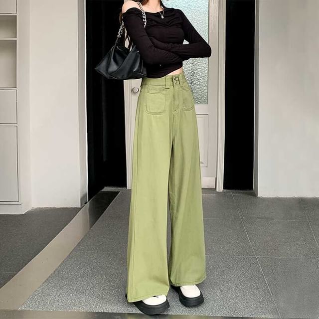 OUREA-High Waist Plain Wide Leg Jeans