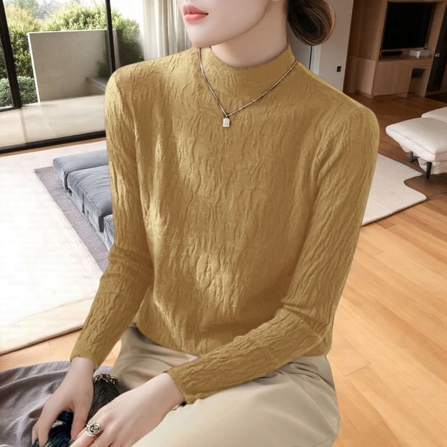 OUREA-Long-Sleeve Mock Neck Plain Knit Top