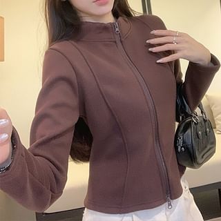OUREA-Long-Sleeve Mock Neck Zip-Up Plain Top