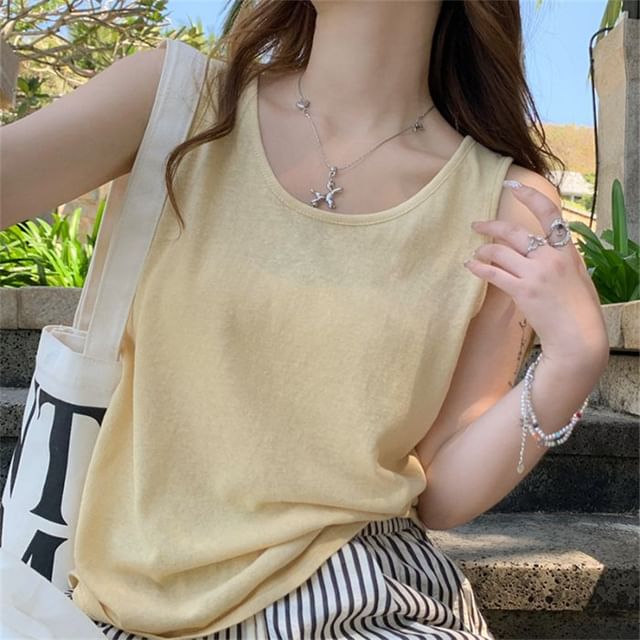 OUREA-Scoop Neck Plain Tank Top