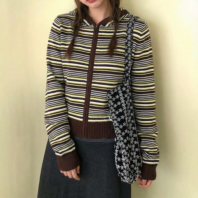 OUREA-Striped Zip Cardigan