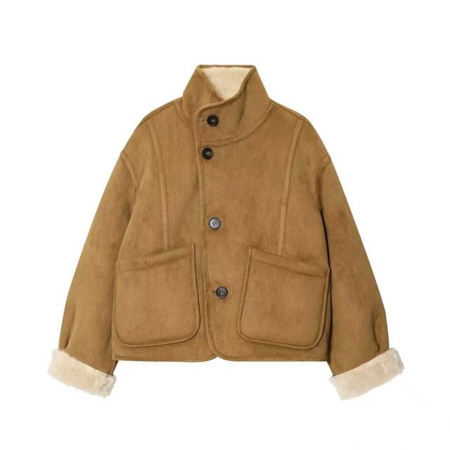 Overing-Faux Shearling Button-Up Jacket