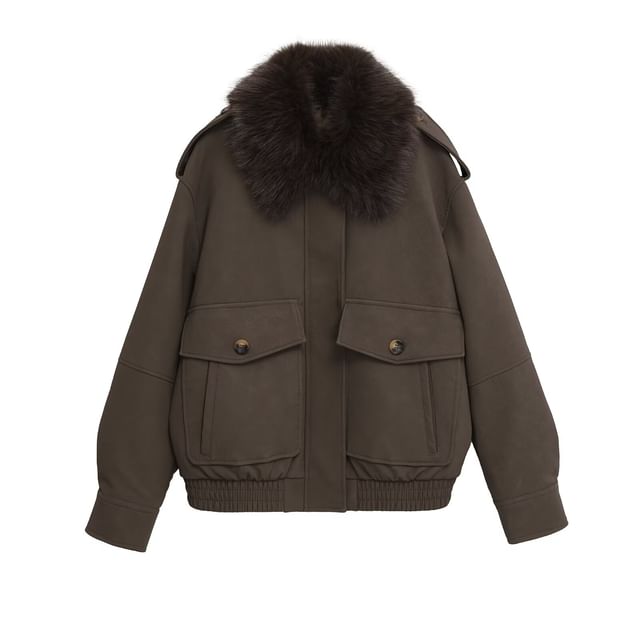 Overing-Fluffy Collar Zip Jacket