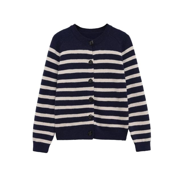 Overing-Striped Button-Up Cardigan