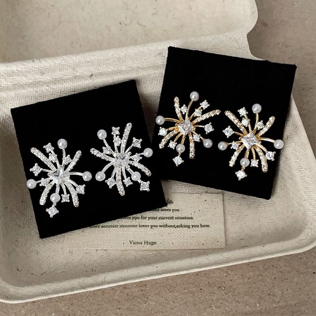 Panda Dama-CZ Faux Pearl Firework Stud Earring
