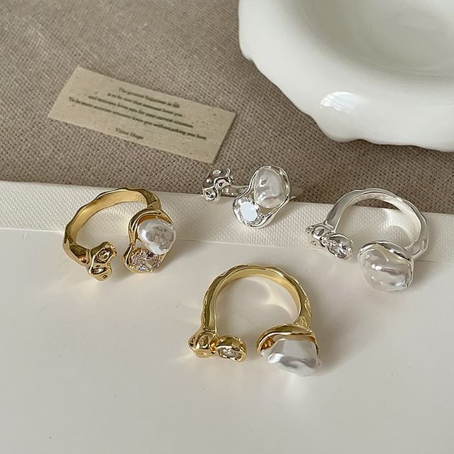Panda Dama-CZ Faux Pearl Open Ring