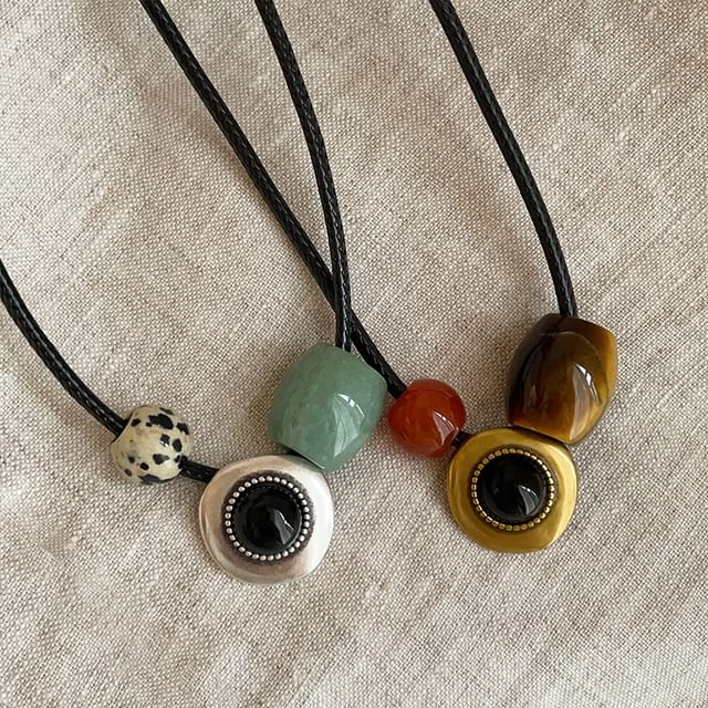 Panda Dama-Faux Gemstone Pendant String Necklace