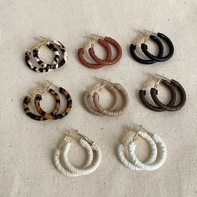 Panda Dama-Faux Leather Leverback Hoop Earring