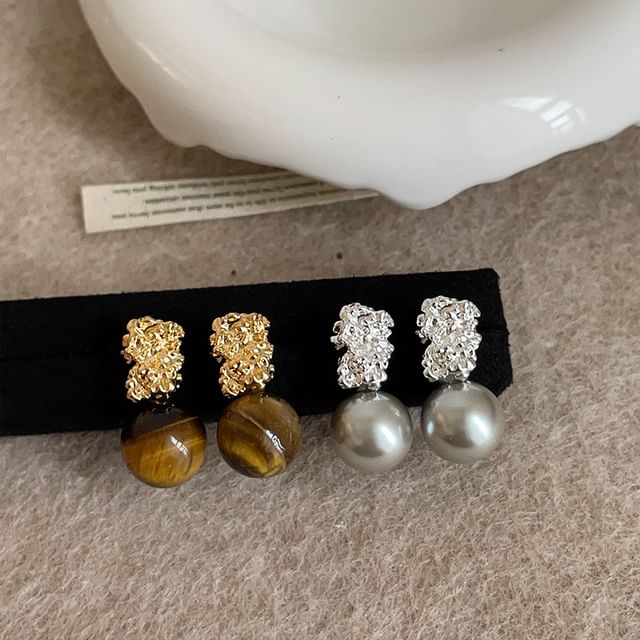 Panda Dama-Faux Pearl Gemstone Drop Earring