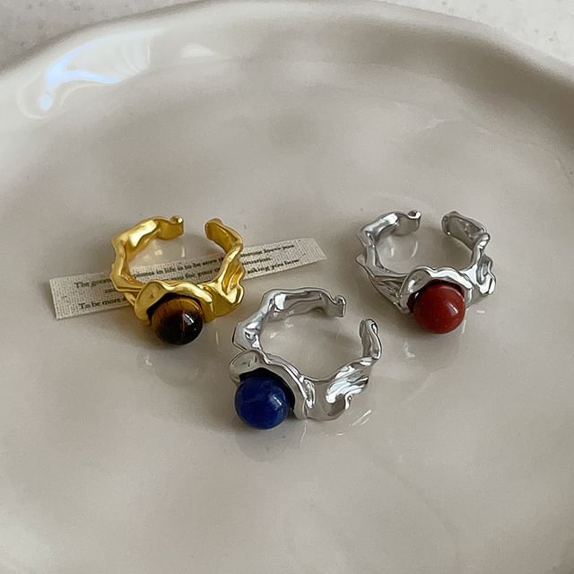 Panda Dama-Gemstone Bead Irregular Alloy Open Ring Various Designs