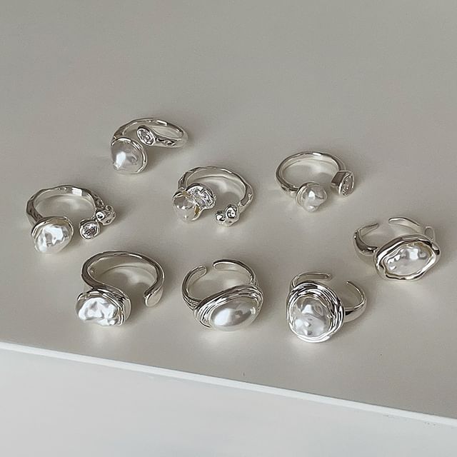 Panda Dama-Irregular Faux Pearl Alloy Open Ring Various Designs