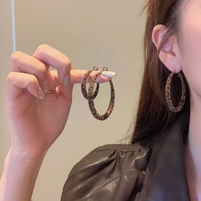 Panda Dama-Leopard Print Velvet Leverback Hoop Earring
