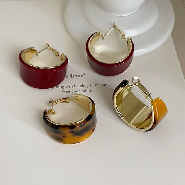 Panda Dama-Plain Leopard Print Resin Alloy Leverback Hoop Earring
