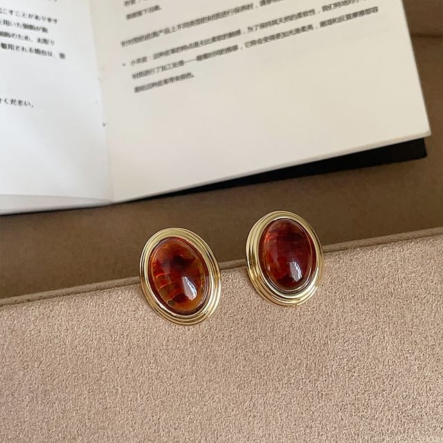 Panda Dama-Resin Oval Alloy Stud Earring
