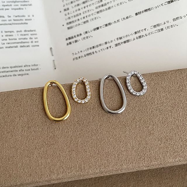 Panda Dama-Rhinestone Asymmetrical Oval Alloy Drop Earring