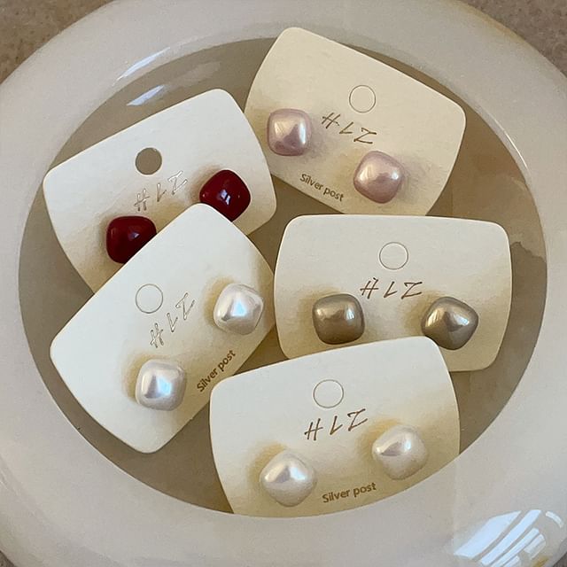 Panda Dama-Square Faux Pearl Alloy Stud Earring