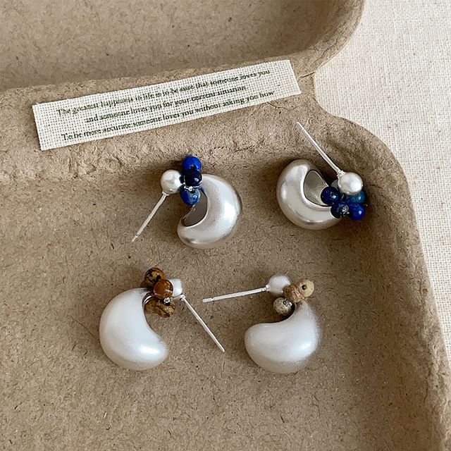 Panda Dama-Teardrop Gemstone Bead Alloy Drop Earring