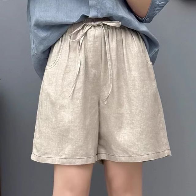 PANDAGO-Drawstring Waist Plain Shorts
