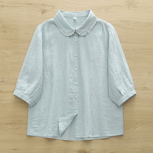 PANDAGO-Elbow-Sleeve Plain Shirt