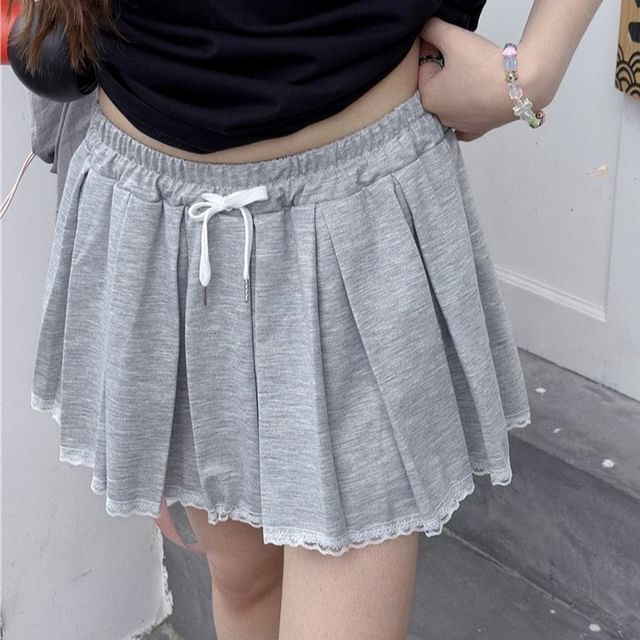 PANDAGO-High Rise Plain Mini Pleated Skirt