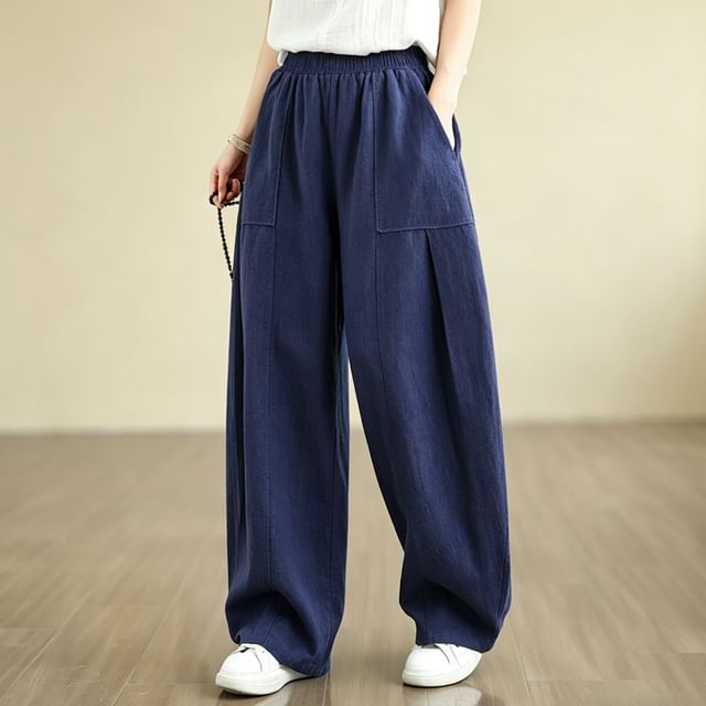 PANDAGO-High Waist Linen Plain Harem Pants