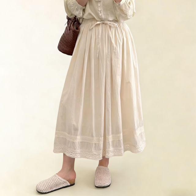 PANDAGO-High Waist Plain Maxi A-Line Skirt