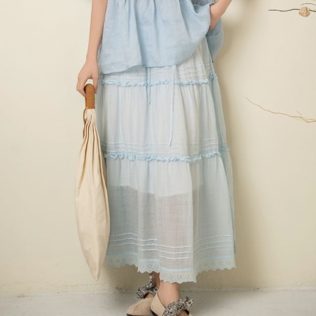 PANDAGO-High Waist Sheer Maxi Skirt