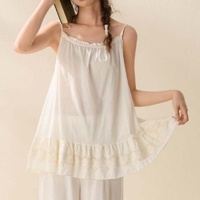 PANDAGO-Lace Trim Ruffled Camisole Top
