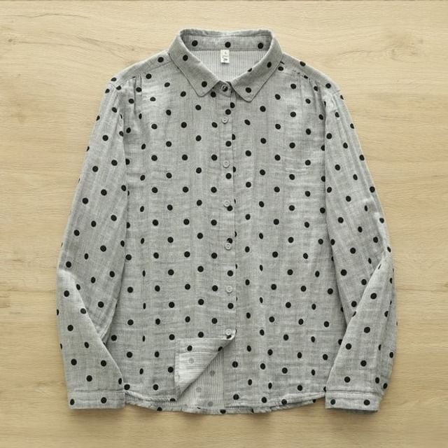 PANDAGO-Long-Sleeve Dotted Shirt