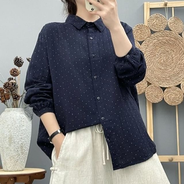 PANDAGO-Long-Sleeve Dotted Shirt