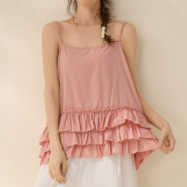 PANDAGO-Plain Ruffled Camisole Top
